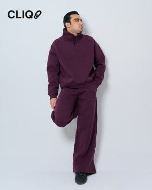 Unisex Wide-leg Sweat-pants - Burgundy