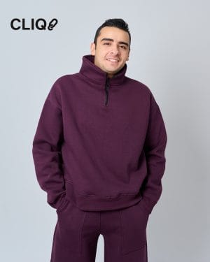 Unisex quarter -zip Oversized Sweatshirt - Burgundy